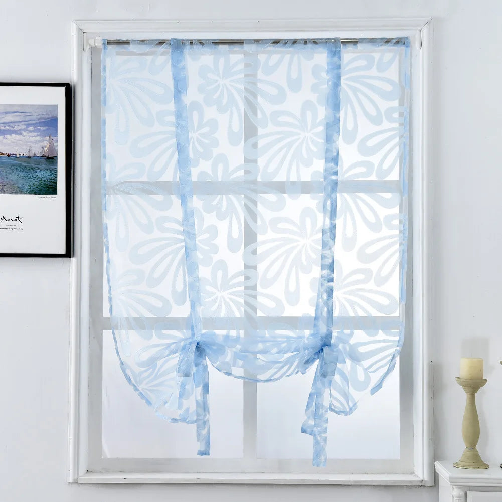 rideaux fleuris polyester translucides bohème fenêtre extérieure facile moderne blanc marron bleuclair decoration interieur