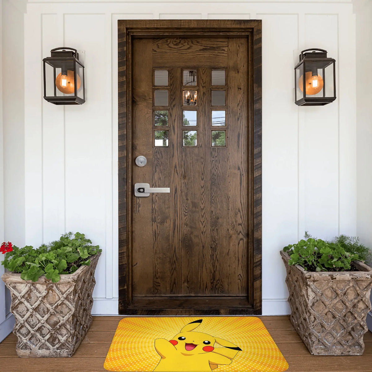 tapis sol antidérapant pikachu jaune noir rouge cartoon pois flanelle 60x40cm chambre cuisine salon