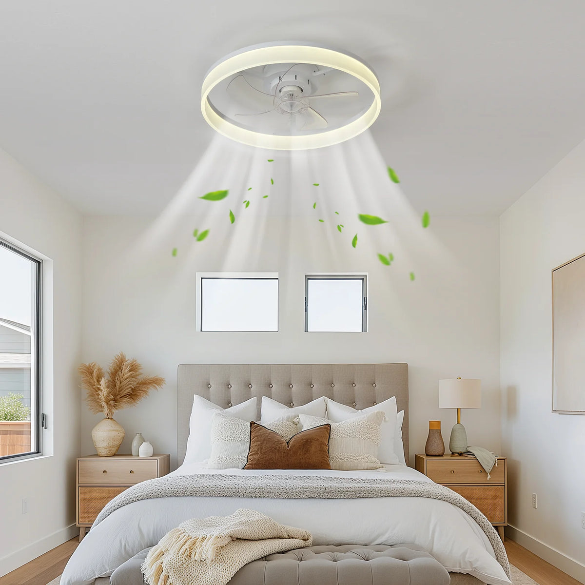 ventilateur led moderne blanc télécommande lumineuse chambre coucher étude salle manger