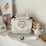 sac bandoulière femme toile imprimé chat blanc moderne décontracté polyvalent