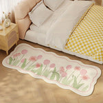 tapis moderne fleurs tulipes blanc rose vert bleu orange décoratif polyester antidérapant lavable