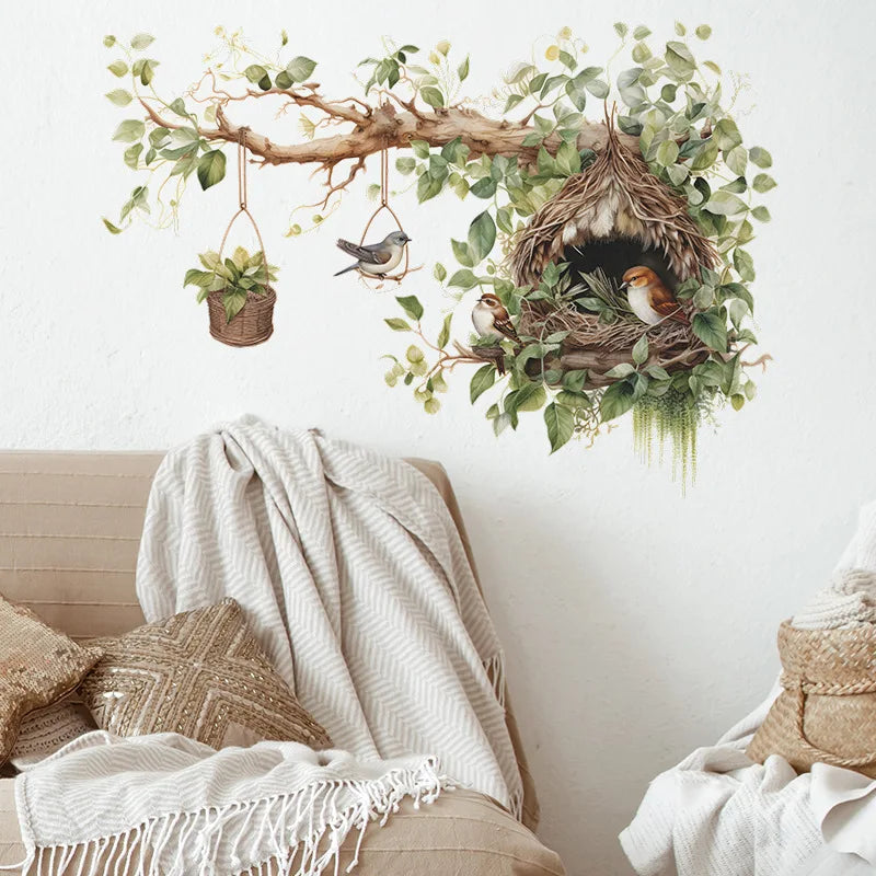 Autocollant mural branches d'arbres oiseaux