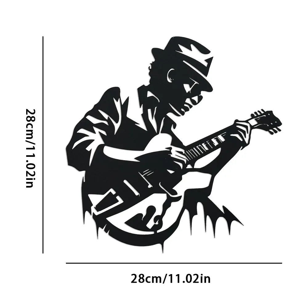 décoration murale moderne silhouette musicien guitare autocollant noir chambre contemporain