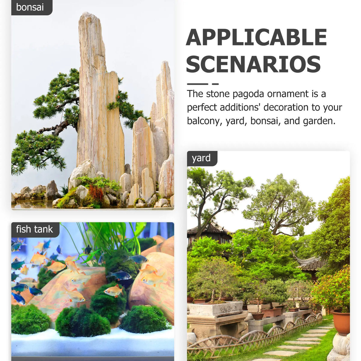 décoration jardin japonais statue pagode pierre naturelle traditionnelle aquarium terrarium ornement extérieur