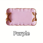 plateau rectangulaire élégant blanc rose pastel bordure dorée motif noeud