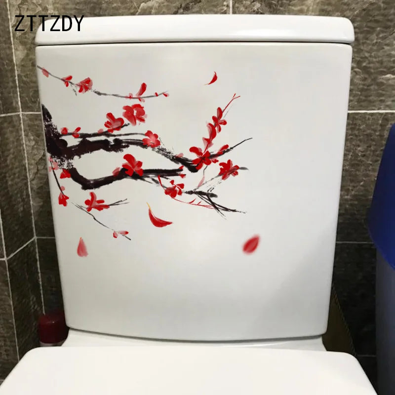 autocollant mural fleurs cerisier blanc branches noires salle bains toilettes salon résistant eau classique