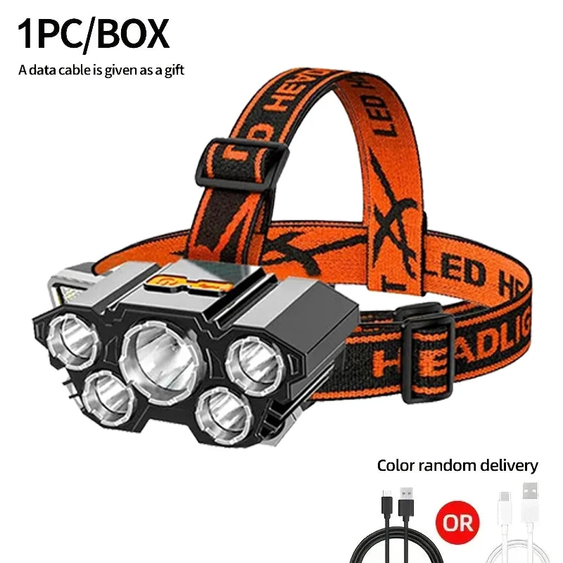 lampe frontale led rechargeable usb pêche camping extérieur ceinture bleu noir gris moderne