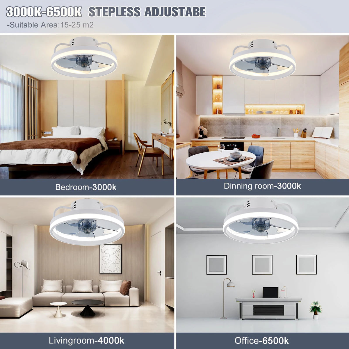 ventilateur led moderne télécommande lumière multiple noir blanc