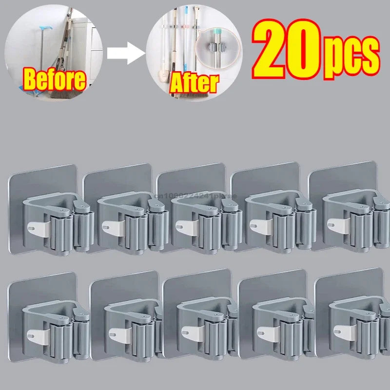 porte balai adhésif multifonction blanc moderne accroche balais brosse poussière sol rangement cuisine salle