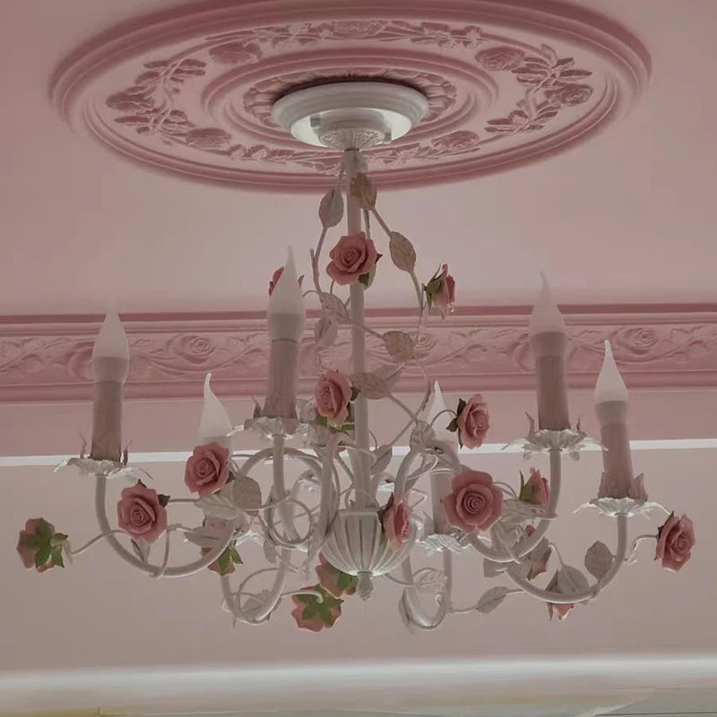 chandelier suspens rose blanc feuilles fleurs shabby chic floral romantiquebranches