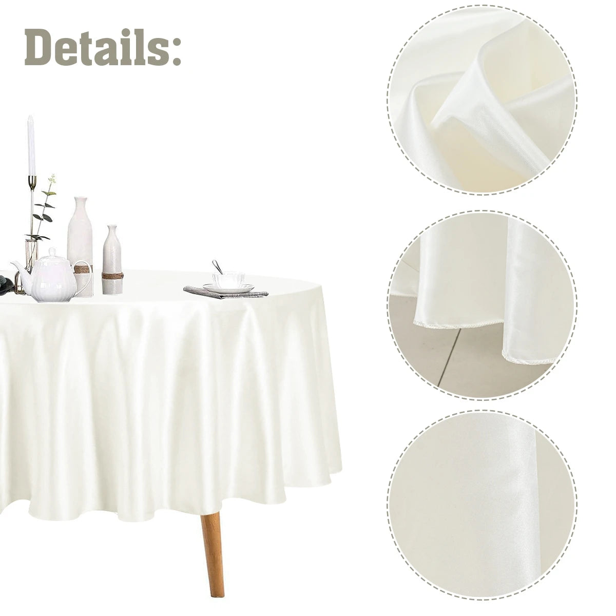 nappe table ronde satin blanc noir unie moderne opaquer 145cm 180cm 200cm 228cm