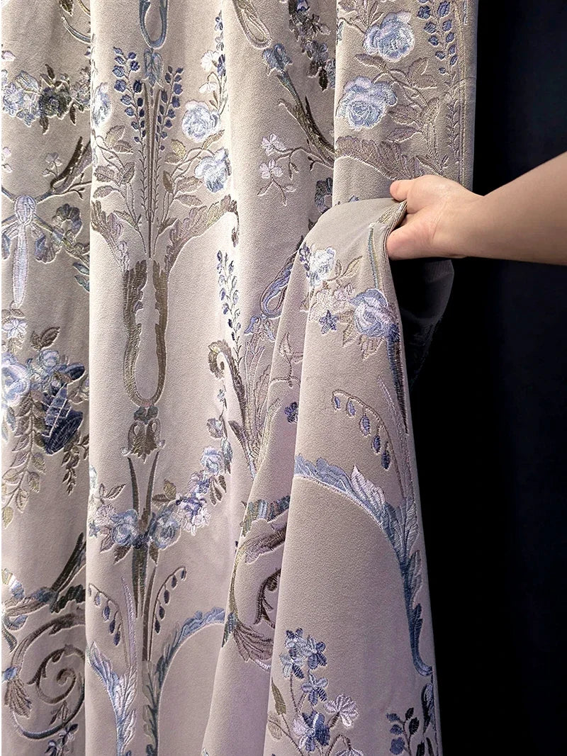 rideau floral classique beige gris bleu doré opaques salon chambre
