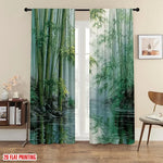 rideau imprimé forêt bambou moderne vert blanc noir translucide 75x166cm
