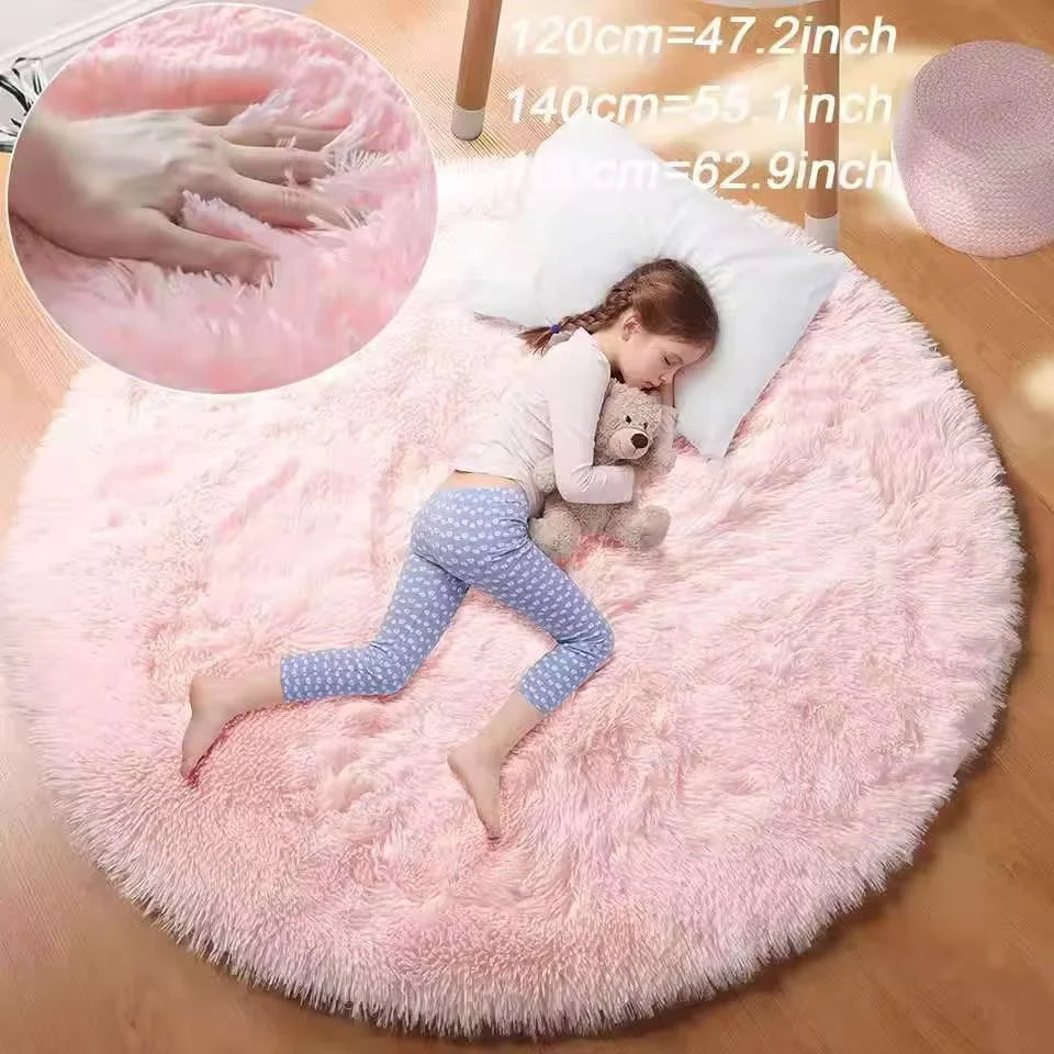 tapis rond peluche rose clair doux confortable moderne chambre salon maison intérieur décoratif