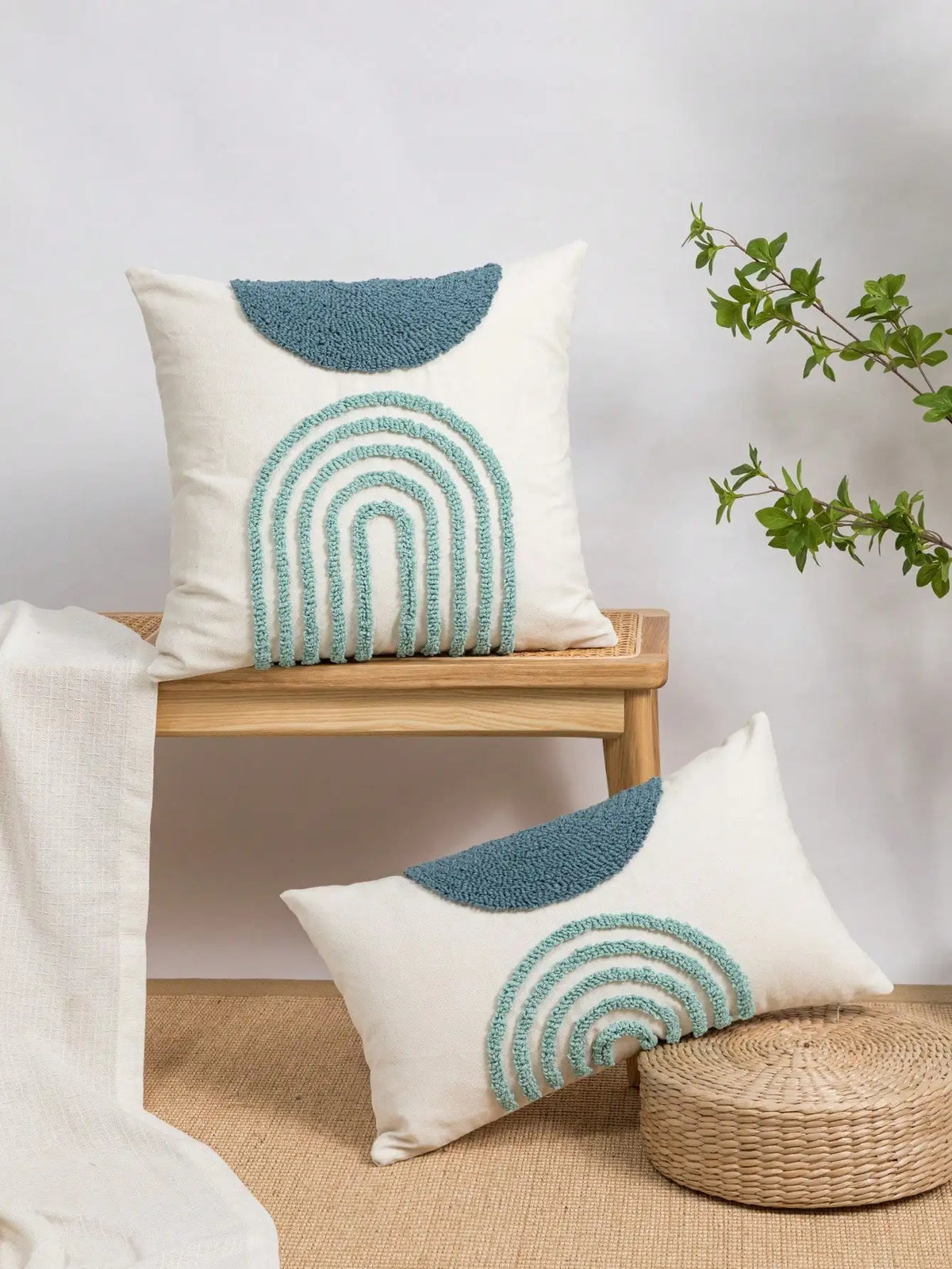 housse coussin polyester géométrique arc ciel moderne blanc 45x45cm 30x50cm