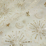tissu decoratif blanc doré rose pâle étoiles lunes sequins motifs floraux transparent festif bricolage