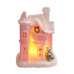 ornement noël miniature maison lumineuse rose brique neige toit fenêtres porte guirlandetoyshop