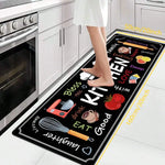 tapis cuisine imprimé moderne motifs kitchen noir blanc polyvinyle polyester durable