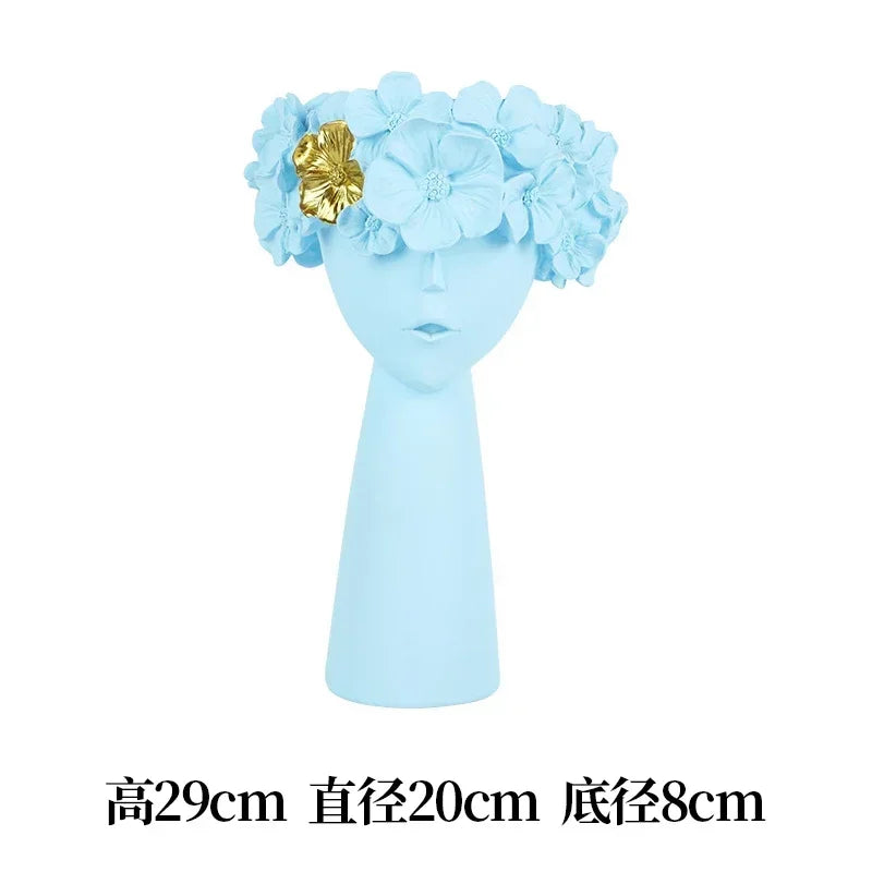 vase décoration buste féminin moderne fleurs artificielles couleurs variées blanc noir bleuclair crème grisfoncé
