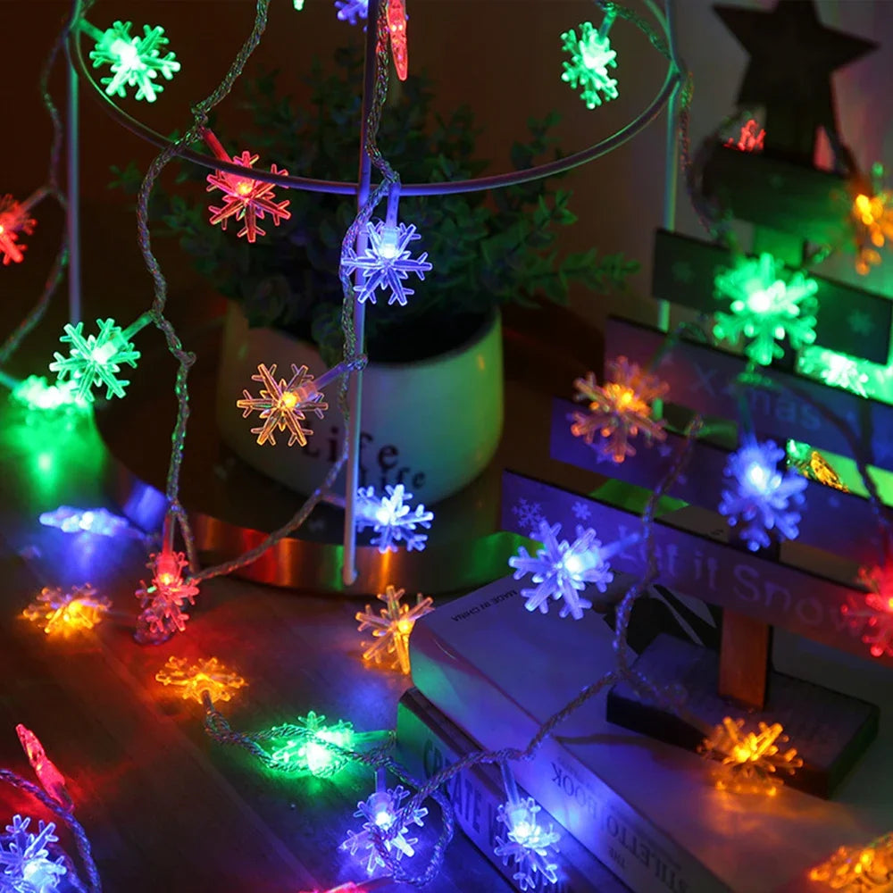 guirlande lumineuse flocons roses blancs modernes noel decoration festive led 3m multicouleur