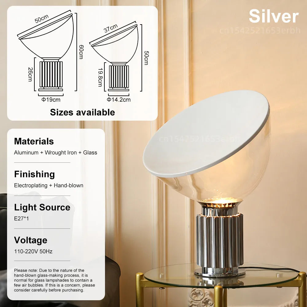 lampe table moderne verre transparent blanc base métal chambre coucher