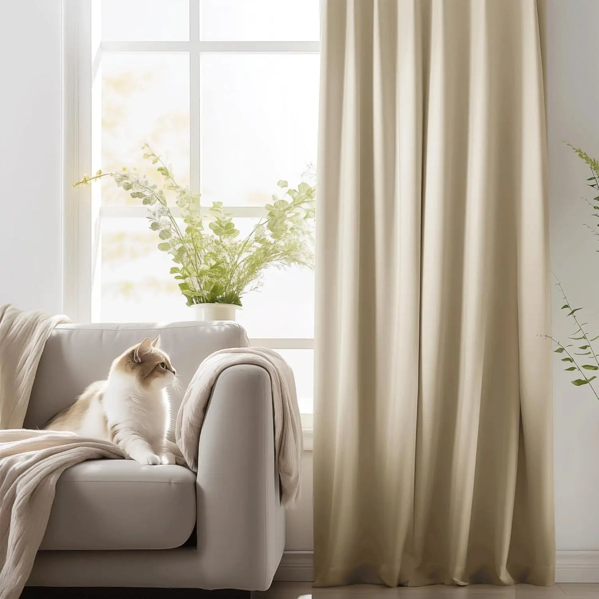 rideau moderne beige opacité 100% polyester fenêtre plate chambre coucher isolation thermique