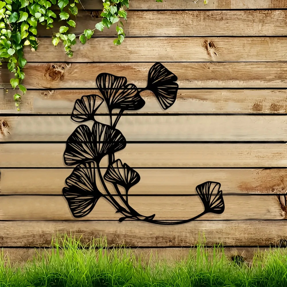 décoration murale plaque feuilles ginkgo noir métal moderne minimalisteintérieur extérieur
