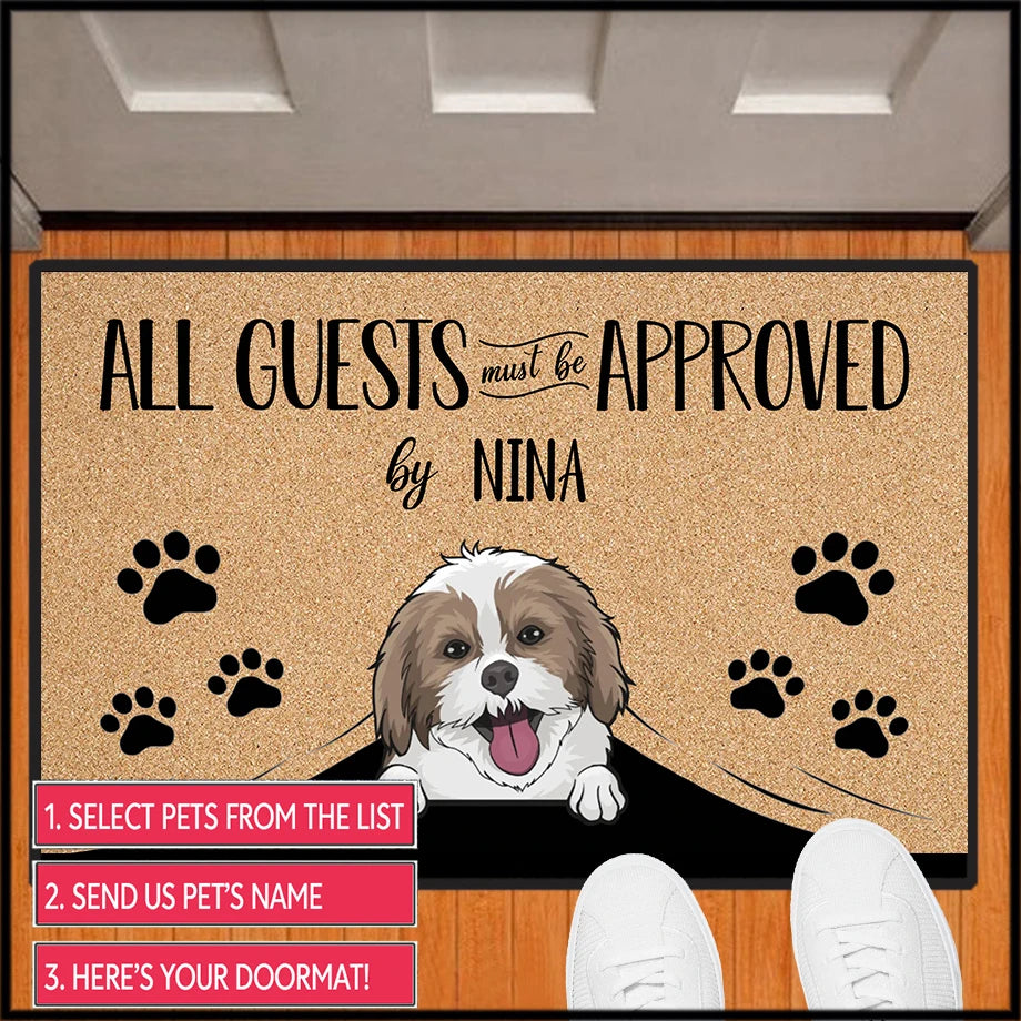 Détail du motif animaux sur le tapis de bienvenue