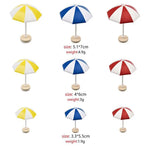 parasols miniatures décorations paysage moderne rouge blanc bleu jaune rayures horizontales tringle base circulaire