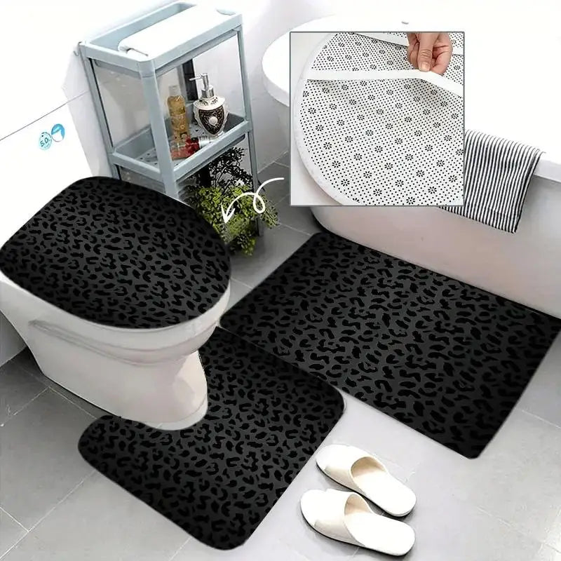 tapis bain rideau léopard moderne adhésif noir respectueux environnement inclusion tapis sol toilette ovale