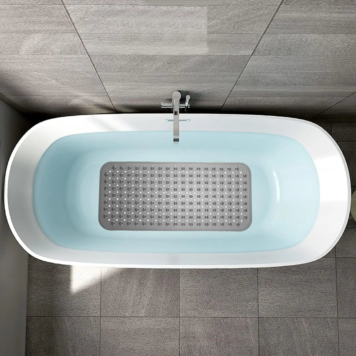 tapis bain moderne perforé gris clair antidérapant lavable salle bain paires trous circulaires PVC