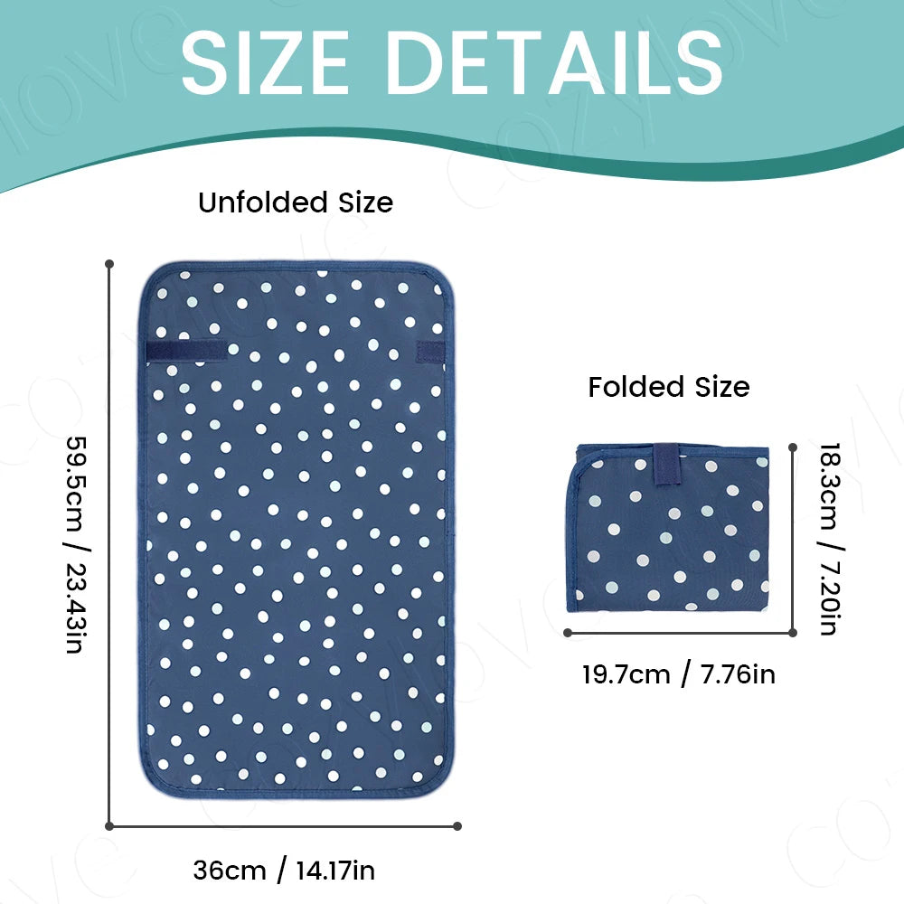 tapis changement bébé bleu marine points blancs moderne pratique imperméable réutilisable portable adhésif fixations