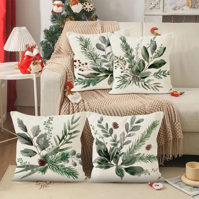 housse coussin polyester zip motif végétal feuilles vertes branches 45x45cm chambre salon