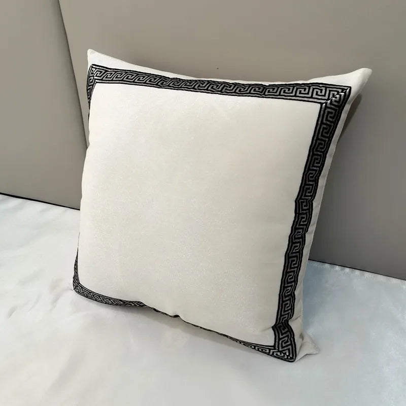 housse coussin géométrique velours noir blanc zippée carré décoration intérieure lit canapé voiture 45x45cm