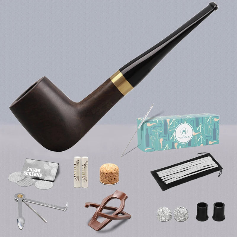 pipe bois anneau doré accessoires écraseur cure pipe tamis allume feu bocal feuilles boîte