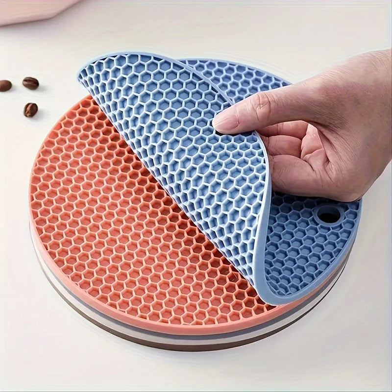 tapis table silicone réseau hexagonal bleu clair rose gris moderne antidérapant résistant taches cuisine
