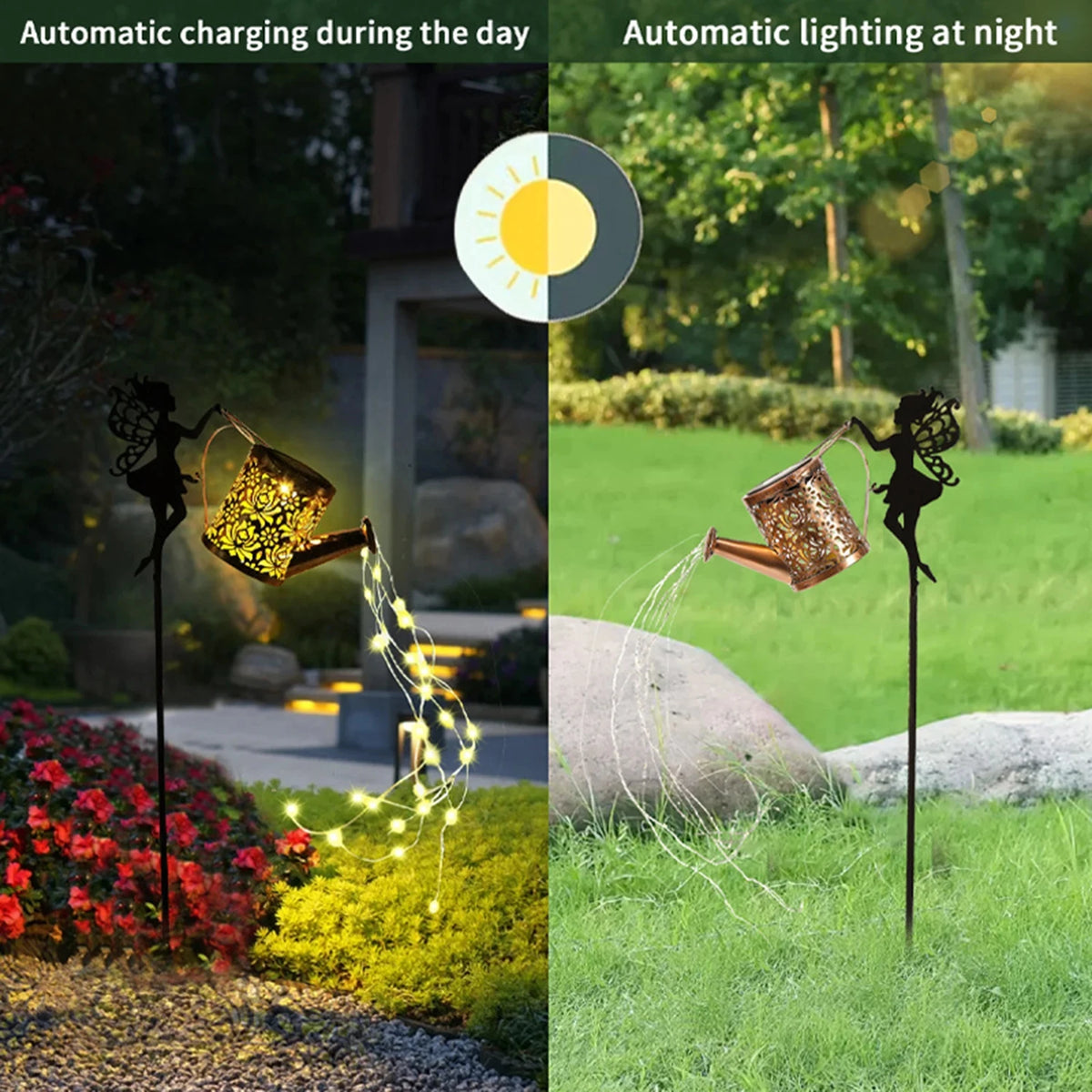 canne arroser décorative solaire led fée ornement floral artisanalextérieur doré noir