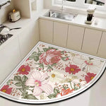 tapis cuisine acrylique antidérapant fleurs motifs floraux vintage beige vert rose blanc