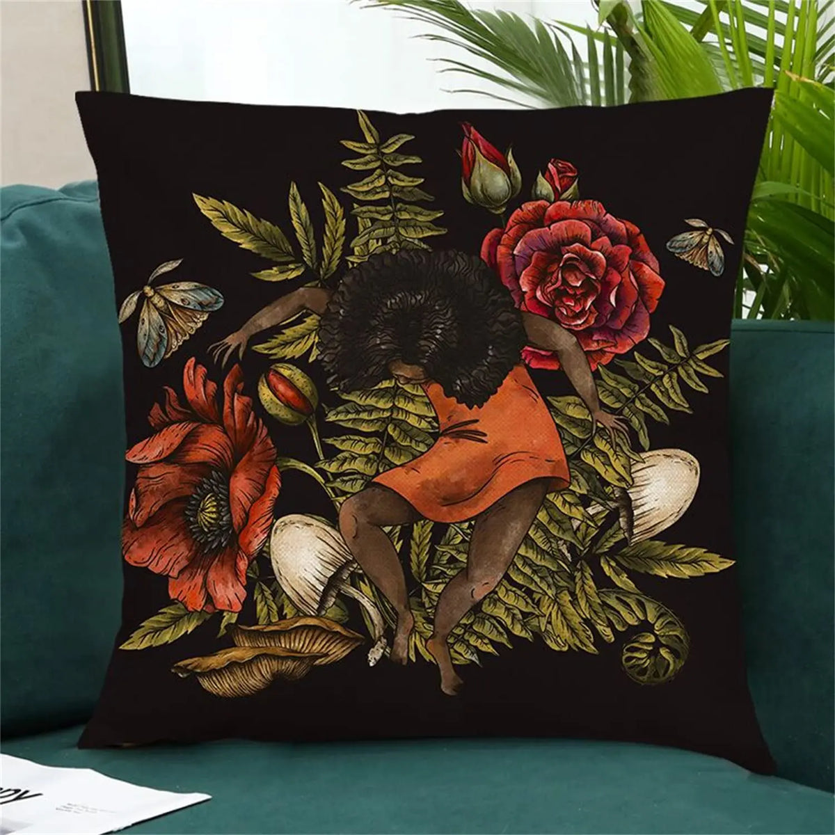 taies d'oreiller lin motif floral animaux vintage non toxique respectueux environnement 45cmx45cm