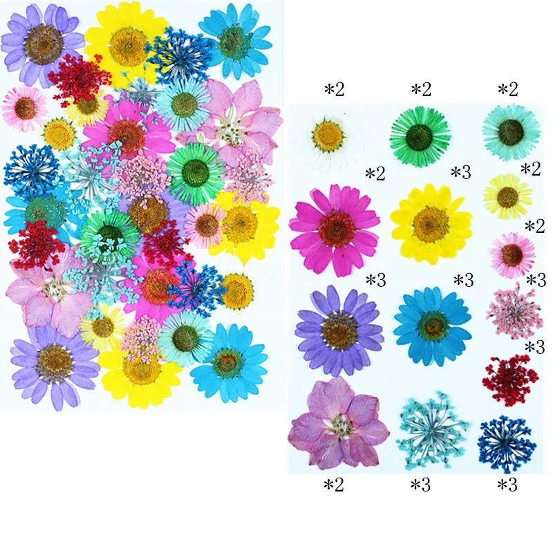 fleurs séchées composition artisanale violet bleu rose blanc vert décoration uv epoxy fills bijoux