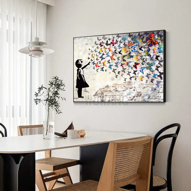 tableau abstrait enfant papillons colorés moderne sans cadre chambre salon chambre enfant