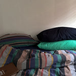 housse couette coton rayées moderne bleu vert gris taies d'oreiller incluses