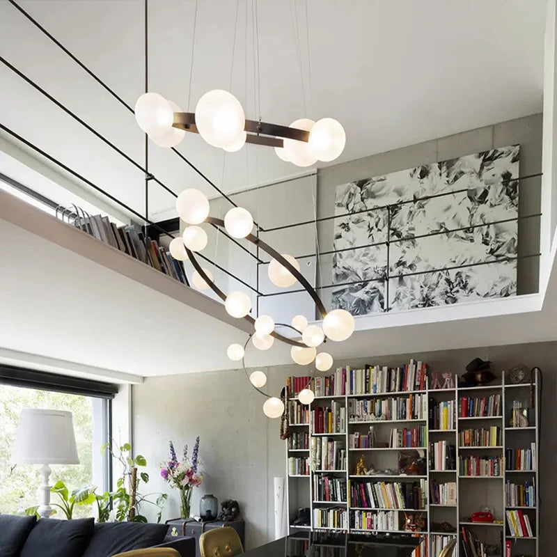 lustre suspension moderne blanc verre opalescent rond salon salle manger dimmable