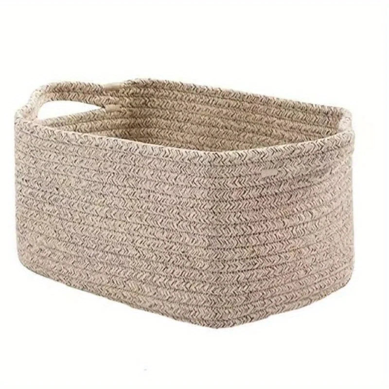 panier rangement tissu lin tressé multifonctionnel blanc cassé rustique minimaliste