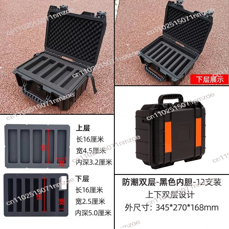 boîte rangement pratique robuste noir orange intérieure mousse compartiments étanches outils externes couteaux pliants