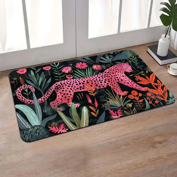 tapis moderne léopard fleurs antidérapant rose noir entrée salle bain porche