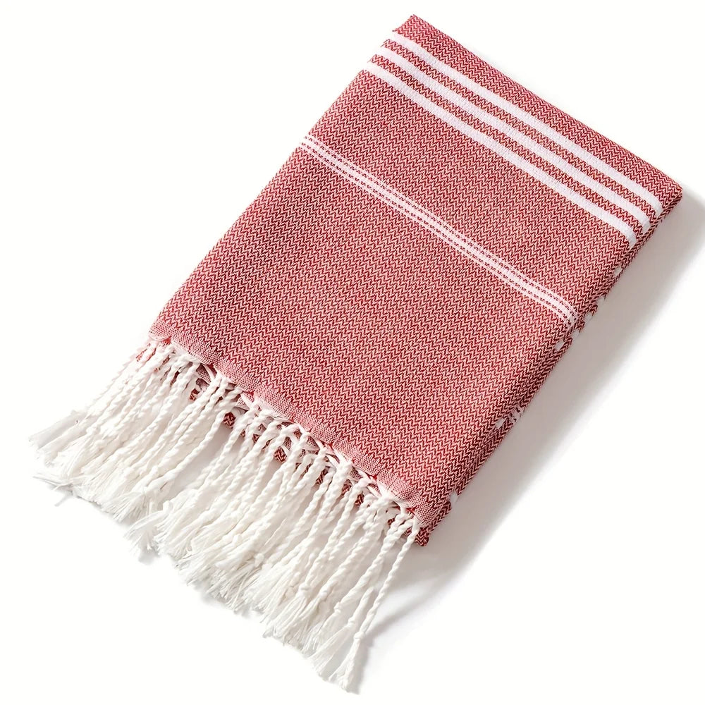 serviette plage polyester séchage rapide rayures horizontales bleu clair rose orange