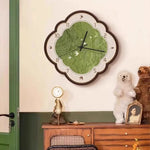horloge murale moderne motif feuilles vert clair bois bambou salon étude quartz aiguille
