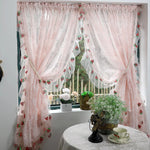 rideau floral rose fraises brodées dentelle blanche romantique translucide doux inclusion chambre