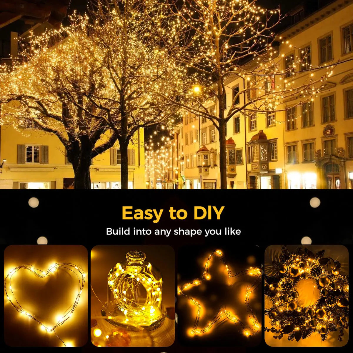 guirlande lumineuse solaire dorée jaune moderne modes éclairage imperméable ip65 led autoinstallationextérieur camping mariage